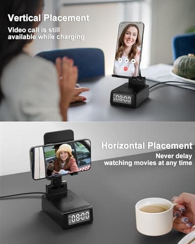 Gifts for Men Cell Phone Stand with Wireless Bluetooth Speaker and Wireless Charger, Phone Charger Stand with Digital Alarm Clock for iPhone, Birthday Gifts for Men,Boyfriend,Dad,Women,Christmas - Thumbnail 5