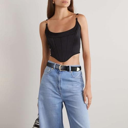 RISANTRY Women's Black Belts with Gold Buckle Ladies Faux Leather Waist Belts for Jeans Dress & Casual Wear - Thumbnail 5