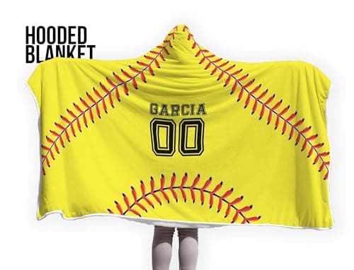 ROSLILY Personalized Softball Hooded Blanket Game Day Custom Hooded Fleece Blanket with Name Number Softball Wearable Blanket University Team Blanket Gift for Sports Fans Kids Adult Graduation - Thumbnail 2
