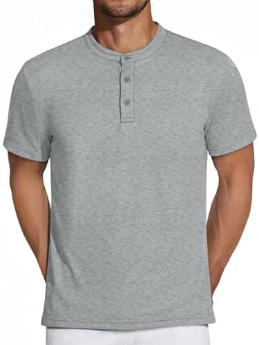 Crastimo Men's Henley Shirts Short Sleeve Regular Fit Ribbed Waffle Knit Soft High Stretch Fabric Moisture Wicking 3 Buttons Breathable Dress Gray XL - Image 1