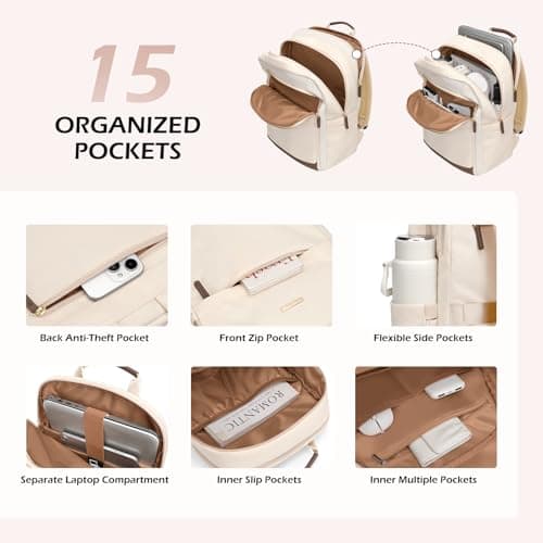 GOLF QUALITY Laptop Backpack for Women Travel Carry On Bag Weekender Business Multilayer Personal Item Backpack,16 Inch,WApricot - Thumbnail 2