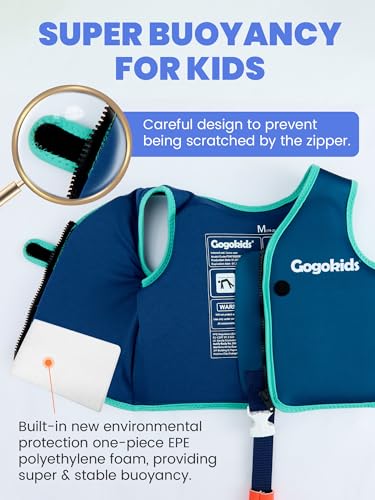 Gogokids Toddler Swim Vest Pool Floaties for Kids 1-2-3-5-7-9 Yrs, Neoprene Kids Swimming Jacket w/Adjustable Safety Strap & Zip, Toddler Float Jacket 33-66lbs for Beach Puddle Pool Boys Girls Niños - Thumbnail 5
