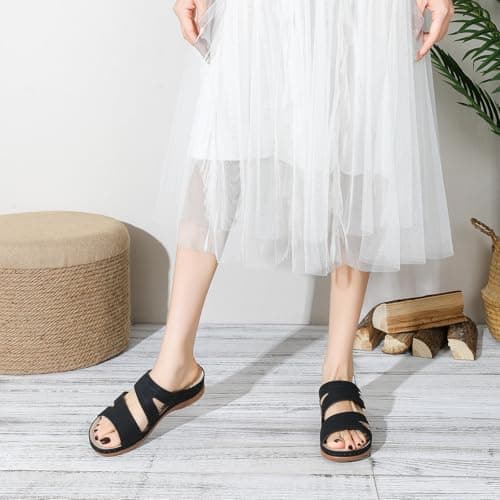 Goldnut Black Wedge Sandals for Women Dressy, Slip On Womens Slide Comfortable Walking Platform Sandals Summer Size 6.5 - Thumbnail 2