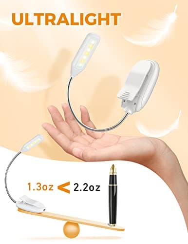 Monotremp Book Lights for Reading at Night in Bed, 80 Hours Runtime Rechargeable Reading Lights for Books in Bed, 3 Brightness Levels × 3 Color Temperatures, 1.3 oz Lightweight - Thumbnail 4