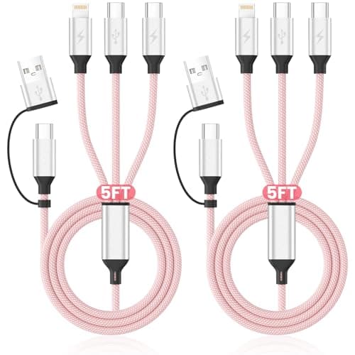 Jogrytece Beach Travel Essentials for Multi Charging Cable, 5FT 2Pack Nylon USB A/C Cord 3in2 Charging Cable, USB Cable Charger Cord with Dual Type -C/L Port for iPhone 17 16 Galaxy S25 iPad - Image 1