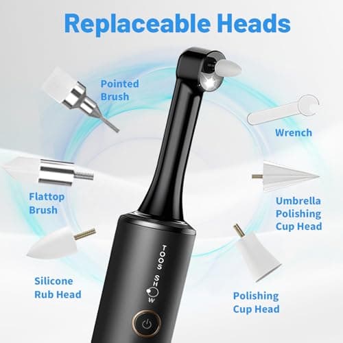 Tooth Polisher with Remineralization Gel, USB Rechargeable Teeth Whitening Kit for Cleaning and Whitening, 6 Polishing Pastes, 5 Brush Heads, LED Light, Travel Case, 4 Speeds, Easy at-Home Dental Care - Thumbnail 6