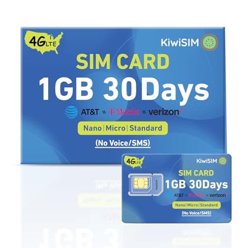 KiwiSIM 4G SIM Card 1GB 30Days, USA Nationwide Network Support for AT&T, T-Mobile and Verizon, Data SIM Card for Unlocked Security Camera/Router/Hotspot WiFI/GPS Tracker, No SSN Check(Activate Needed)