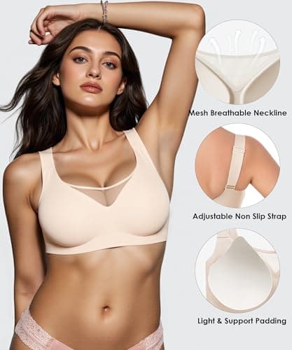 Brabalas Wireless Bras for Women (34C-42DD), Extremely Comfortable Seamless Bra Mesh Bralettes Adjustable Straps Everyday Bra 40C Nude - Thumbnail 4