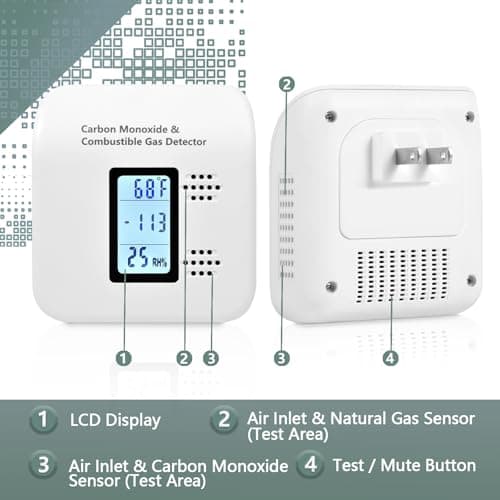 Carbon Monoxide Detectors Plug in, 4-in-1 CO & Natural Gas Detector with Fast Response Sensor, Ultra-Thin Plug, Temperature & Humidity Display for Home, Apartment & RV Safety - Thumbnail 5