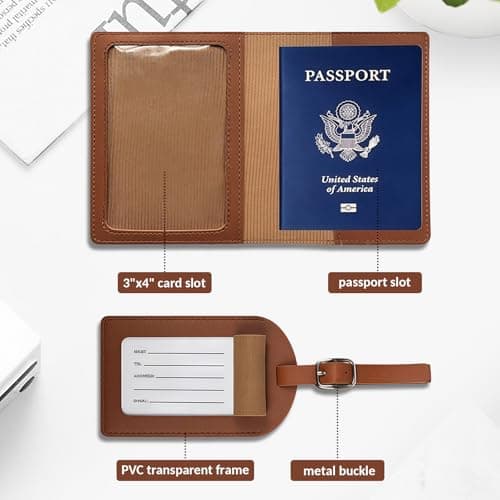 Personalized Leather Passport Pouch and Luggage Tags Set - Customized personalized name-engraved travel items tailored for women, men, couples, honeymoon travelers, and frequent air travelers - Thumbnail 5