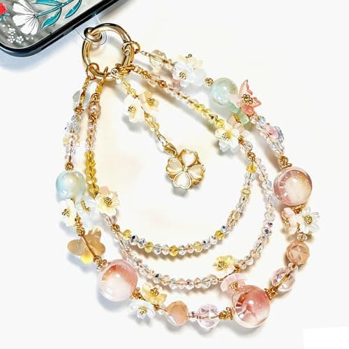 TIANTAIYUE Beaded Phone Charm Strap for Women, Aesthetic Crystal Glass & Pearl Wrist Lanyards, Universal Anti-Lost Detachable Cell Phone Chain for Smartphone Case, Camera, Keys, Gift for Her - Image 1