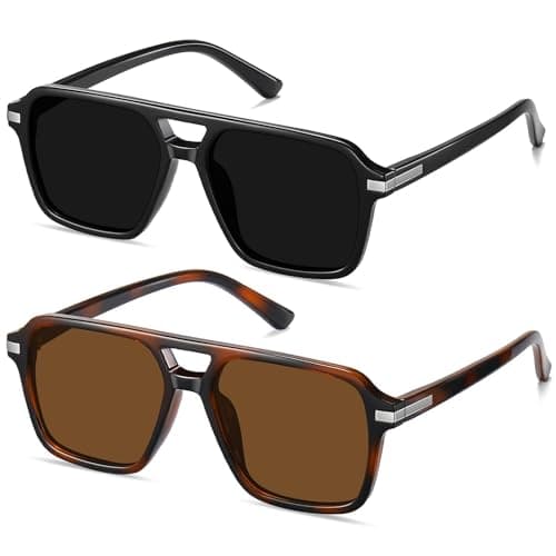 AOJINOJO Retro Aviator Sunglasses for Women Men Classic 70s 90s Vintage Trendy Square Aviators(Black/Grey+Tortoise/Brown)