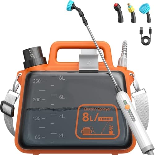2 Gallon Electric Garden Sprayer, Battery Powered Weed Sprayer with Telescopic Wand, 3 Adjustable Nozzles, Garden Sprayer with Collapsible Tank, Shoulder Strap for Lawn Care, Plant Watering & Cleaning