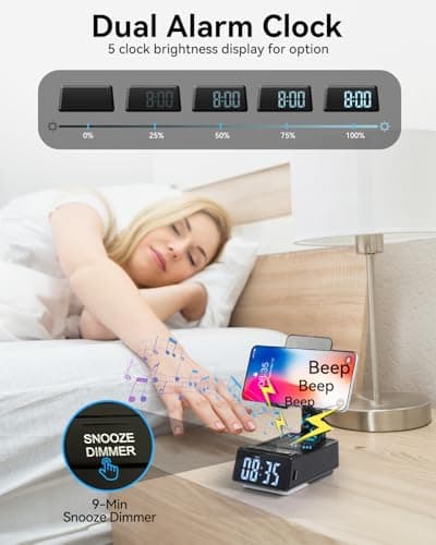 Father's Day Gifts for Dad, Birthday Gifts for Men, 7 in 1 Phone Stand Bluetooth Speaker with Alarm Clock, Wireless Charger, Light, USB Playback & Hands-Free Calling - Thumbnail 5