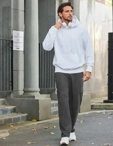 Deyeek Men's Sweatpants Open Bottom Sweat Pants for Mens Cargo Sweatpants for Men Gym Workout Sweats Lounge Pants with Pocket Dark Grey - Thumbnail 3