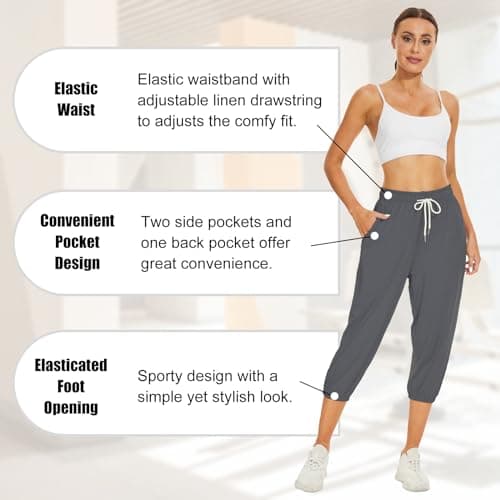 BATHRINS Women's Capri Sweatpants Summer Casual Jogger Drawstring Waist Pants with Back Pockets - Thumbnail 5