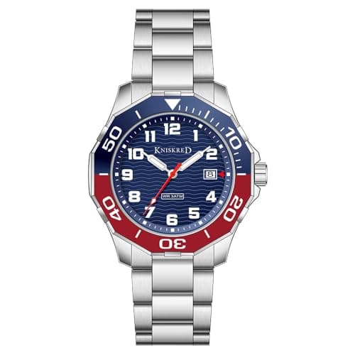 KNISKRED Sports Watch for Men with Easy Read Dial and Stainless Steel Band or Silicone Band Water Resistant (Blue Red) - Image 1