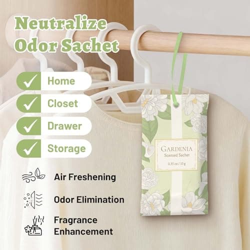 STRN Scented Sachets for Drawer and Closet, Gardenia Scented Long-Lasting Sachets, 14 Packs for Home Fragrance, Small Space Air Freshener for Wardrobes - Thumbnail 3