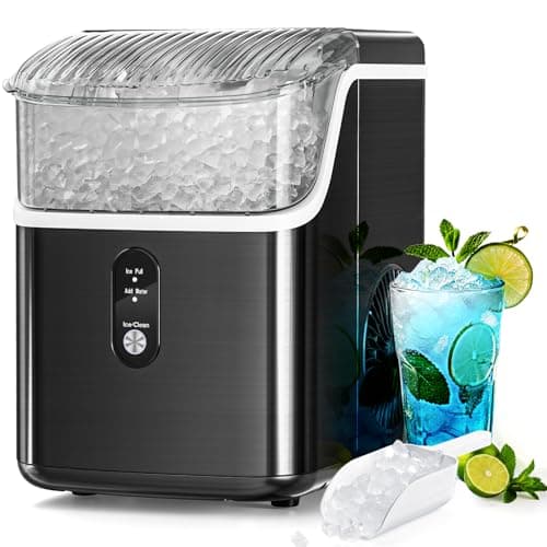 Antarctic Star Nugget Ice Makers Countertop, Portable Ice Machine with Ice Scoop & Basket, 34Lbs/24H, Self-Cleaning, One Click Operation for Office/Home/Bar (Stainless Steel Black) - Image 1