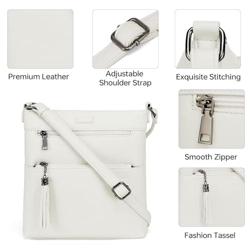 Kiss Sea Womens Crossbody Purse Leather Travel Crossbody Bag with Tassel and Adjustable Strap White - Thumbnail 6