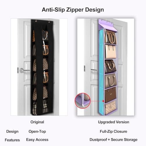 Lirex Over The Door Purse Organizer & Purse Shelf for Closet – Handbag Storage Organizer with Purse Hanger. Perfect for Scarves, Hats, and Leggings. S (11.8'' x 5'' x 51.6''), Purple - Thumbnail 4