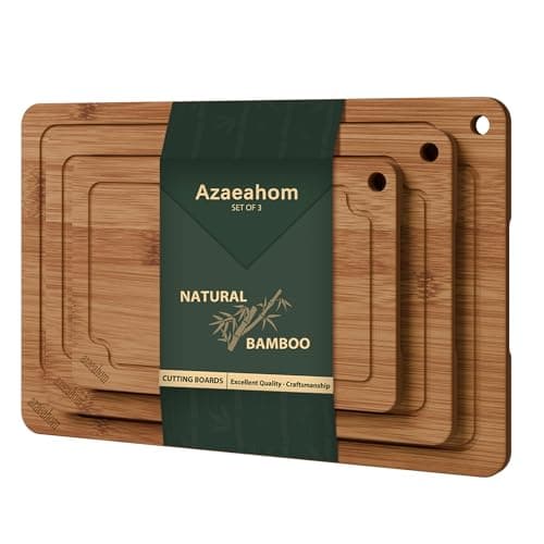 Bamboo Cutting Boards for Kitchen, Wood Cutting Board Set with Juice Grooves & Built-in Handles, Large Medium Small Chopping Board for Meat, Vegetables, Fruit - Image 1