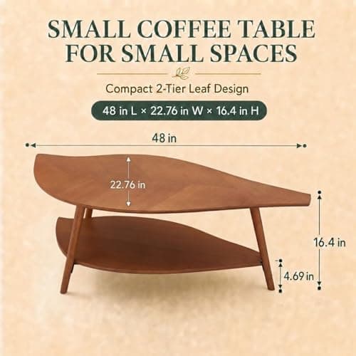DURISEN Small Coffee Table with Storage,Unique Leaf Handcrafted Marquetry,Mid Century Modern Oval Wooden Coffee Table,Natural Oak Veneer, Solid Wood Legs,for Living Room,Apartment(Walnut) - Thumbnail 2