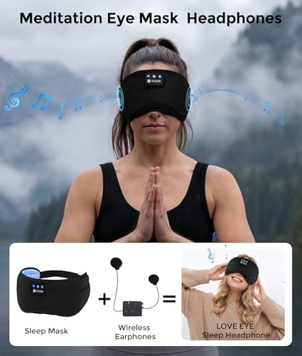 LOVE EYE Sleep Headphones Bluetooth 5.4 Sleeping Eye Mask Wireless Music Earphones with HD Speakers for Side Sleepers Total Blackout Cotton Mask for Travel, Home, Office, Unique Gifts - Thumbnail 2