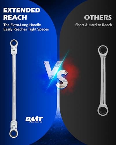 Orion Motor Tech 6-Piece Ratcheting Wrench Set, Metric 8-19 mm Flex Head Ratcheting Wrench Set, Extra Long Ratchet Wrench Set with 72 Tooth Gear & Double Box End - Thumbnail 5