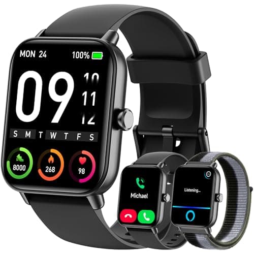 Hingso Smart Watch (Android/iPhones), 1.85" Alexa Built-in Smart Watches for Women/Men with Heart Rate/SpO2/Sleep Tracker, 120+ Sport Modes Fitness Watch for Women/Men, Step Count Watch, 2 Bands - Image 1