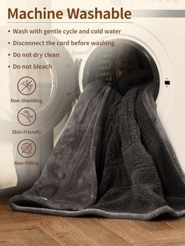 Bearhug Electric Blanket King Size with Dual Controls, 10 Heat Levels & 1-12H Auto Shut-Off, Fast Heating Soft Velvet to Sherpa Heated Blanket for Couples, Machine Washable, Gray - Thumbnail 5