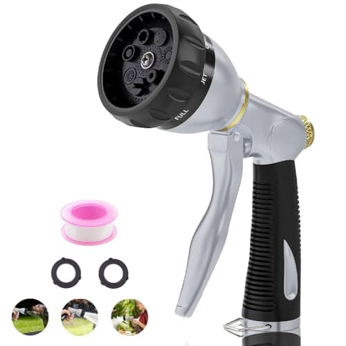 Garden Hose Nozzle Heavy Duty,100% Metal High Pressure Water Hose Sprayer Nozzle with 8 Adjustable Spray Patterns, Non-Slip Grip Hose Sprayer Outdoor for Watering Plants & Lawns, Washing Cars & Pets - Image 1