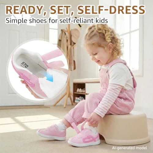 STQ Toddler Girls Sneaker Wide Toe Box Non Slip Barefoot Shoe Lightweight Walking Shoes with Hook and Loop Water Pink Little Kid 11 - Thumbnail 6