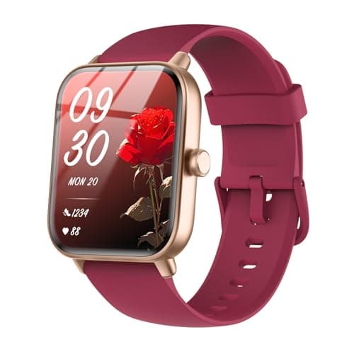 Quican Smart Watches for Women/Men, Smart Watch for Android Phones and iPhone Compatible, Alexa Built-in, 1.8" Fitness Watches for Women, IP68 Waterproof/Bluetooth Call, Heart Rate/Sleep Monitor, Red - Image 1