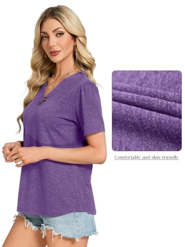 VUTRU Short Sleeve Shirts for Women Blouses Summer Tops Petite Henley Tunic Dressy Casual Plus Size Holiday Boho Clothing, Purple S - Thumbnail 5