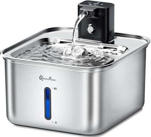 DownyPaws Cat Water Fountain Stainless Steel Wireless, 101 oz/3L FurSink Cordless Water Fountain for Cats, Battery Operated Cat Fountains for Drinking with Motion Sensor, Easy Clean, Metal - Image 1