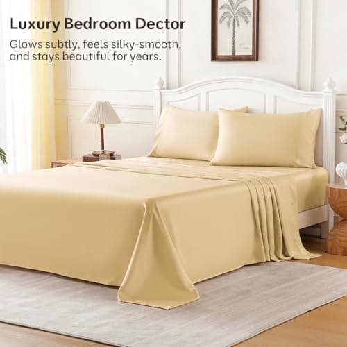 ChicView King Luxury Satin Sheet Set,4 Pieces Ultra Cooling Silky Feel Breathable Bedsheets, 16 Inch Deep Pockets Bed Sheets,Good for Hair & Skin, Gold - Thumbnail 2