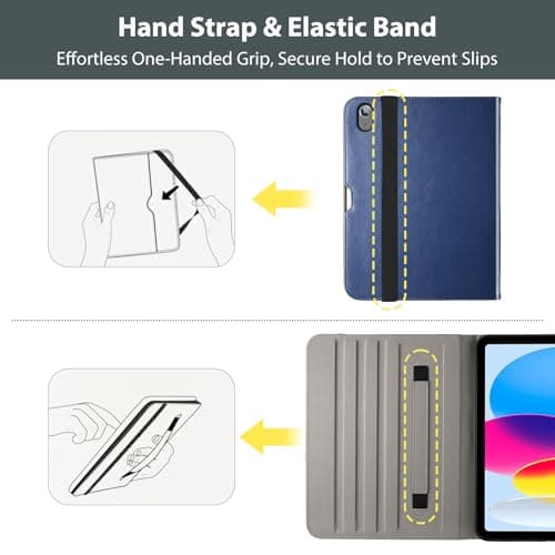 ProCase for iPad A16 11th Generation 11” 2025/iPad 10th Generation 10.9” 2022 with Pencil Holder, iPad 11/10 PU Leather Case Business Stand Cover Smart Folio with Hand Strap Front Pocket -Navy - Thumbnail 3