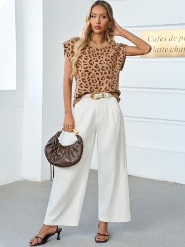 GREAIDEA Womens Sleeveless Sweater Vest Crewneck Cap Sleeve Knit Tops Trendy 2026 Summer Spring Business Dressy Casual Shirts Tank Blouses Leopard XL - Thumbnail 3