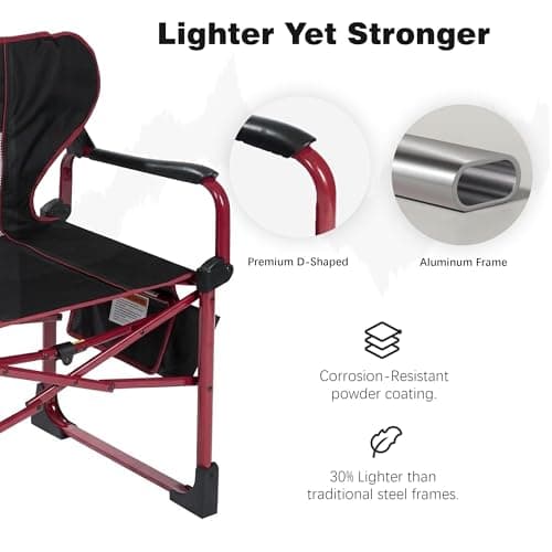 SUNNYFEEL Camping Directors Chair Set of 2 Aluminum Oversized Portable Folding Chair with Side Pocket and Adjustable Side Table for Beach, Fishing, Trip, Picnic, Lawn, Outdoor Foldable Camp Chairs - Thumbnail 4