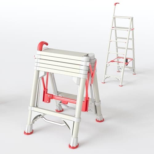 6-Step Folding Step Ladder, 5.3 Ft Tall with Safety Lock, Wide Non-Slip Steps & Hand Grip, Heavy-Duty Steel Frame, Portable Household Ladder for Home, Kitchen & Outdoor Use, White - Image 1