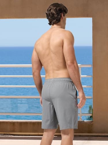 Arcweg Men's Swim Trunks Grey with Compression Liner and Zipper Pockets Quick Dry Bathing Suit Board Swimming Shorts Medium - Thumbnail 3