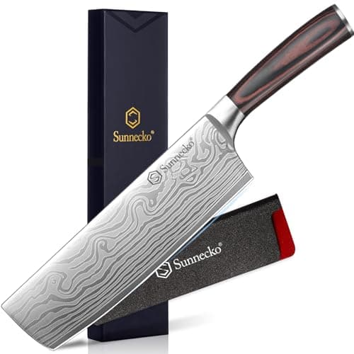 Sunnecko Japanese Nakiri Knife 7 Inch - 15° Edge Carbon Steel Chef Knife Full Tang Forged Blade Vegetable Cleaver with Sheath, Kitchen Gift for Home Cooks & Pros, Father's Day Box - Image 1