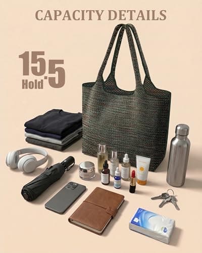 bohunono Woven Cute Tote Bag for Women,Day Bag,Fashion Shoulder Beach purse for vacation Travel Shopping Everyday Casual Use - Thumbnail 5