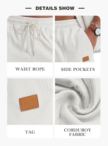 Sailwind Workout Shorts Men Casual Corduroy Drawstring 7 inch Inseam Summer Beach Shorts for Men Light Khaki - Thumbnail 4