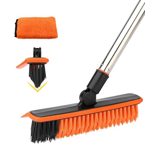2 in 1 Floor Scrub Brush Grout Brush with 57.8" Long Handle,120°Rotatable Shower Tile Grout Cleaner Scrubber,V-Shaped Corner Brush for Hard to Reach Areas (Orange) - Image 1