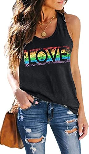 KIMSOONG Pride Shirt Women Rainbow Graphic Tee Funny Love Letter Print T Shirt LGBT Equality Tank Tops Casual Sleeveless Tops - Image 1