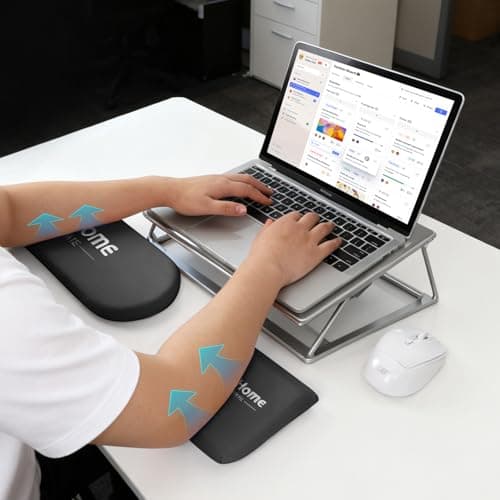 Keyboard and Mouse Wrist Rest Set - Memory Foam + Ice Silk Desk Essentials, Removable Washable Wrist Support with Elbow Rest for Desk, Ideal for Laptops with Stands, Eases Wrist Fatigue, Black - Thumbnail 2