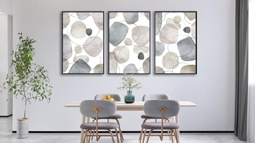 Large Abstract Canvas Wall Art - Geometric Framed Wall Decor Modern Circles and Lines Paintings Light Colors Minimalist Pictures for Living Room Bedroom Office Bathroom 20" X 28" X 3 Panels - Thumbnail 4