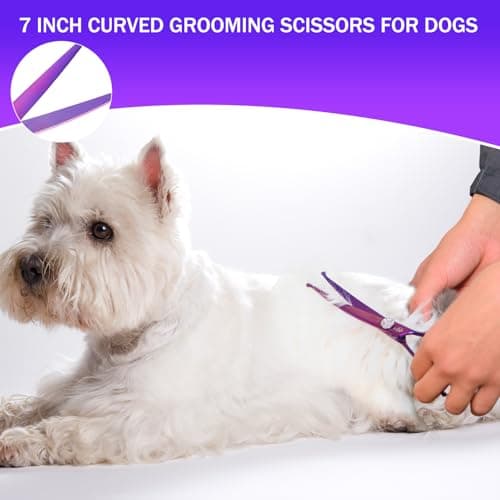 Ethyxe 7" Curved Dog Grooming Scissors – Professional 440C Stainless Steel Pet Shears with Safety Round Tips and Sharp Blades for Body Facial Nose Ear and Paw Hair Easy Use - Thumbnail 6